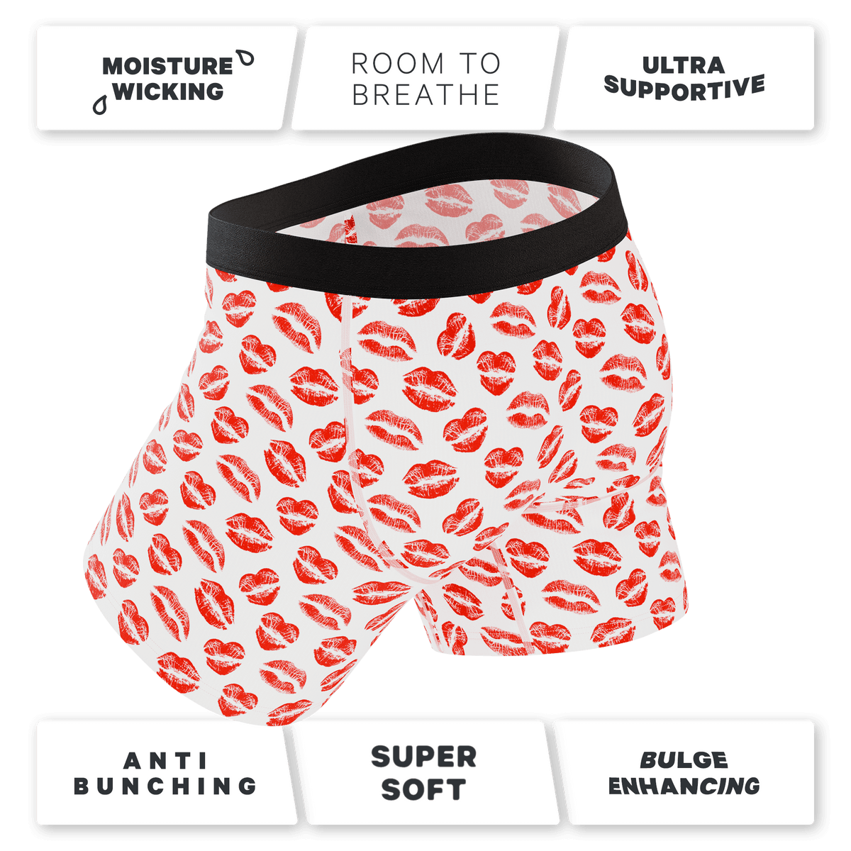 Lipstick Kiss Ball Hammock Pouch Underwear With Fly - Valentine's Day Men's Boxer Briefs - 缩略图 4