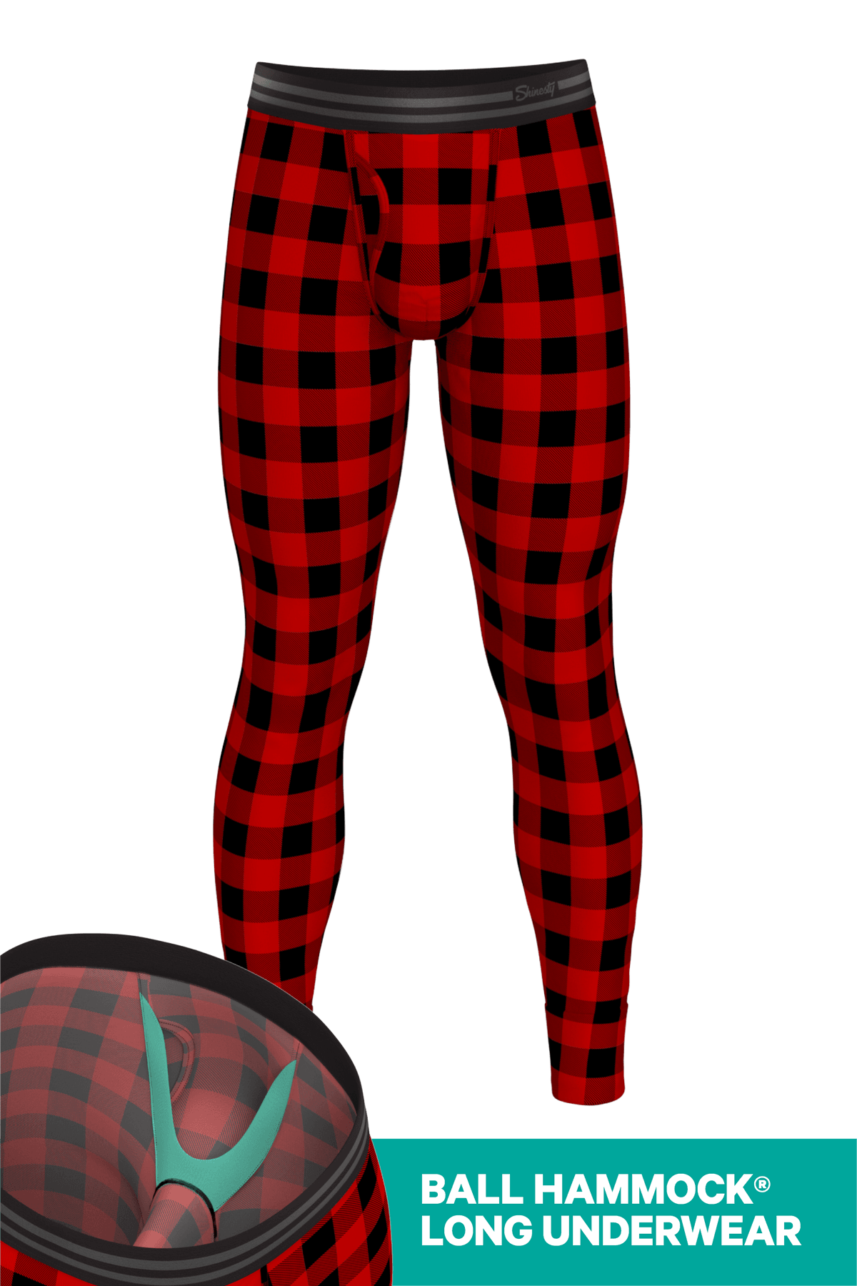Wholesale Buffalo Check Ball Hammock Long Johns Thermal Men Underwear - 缩略图 2